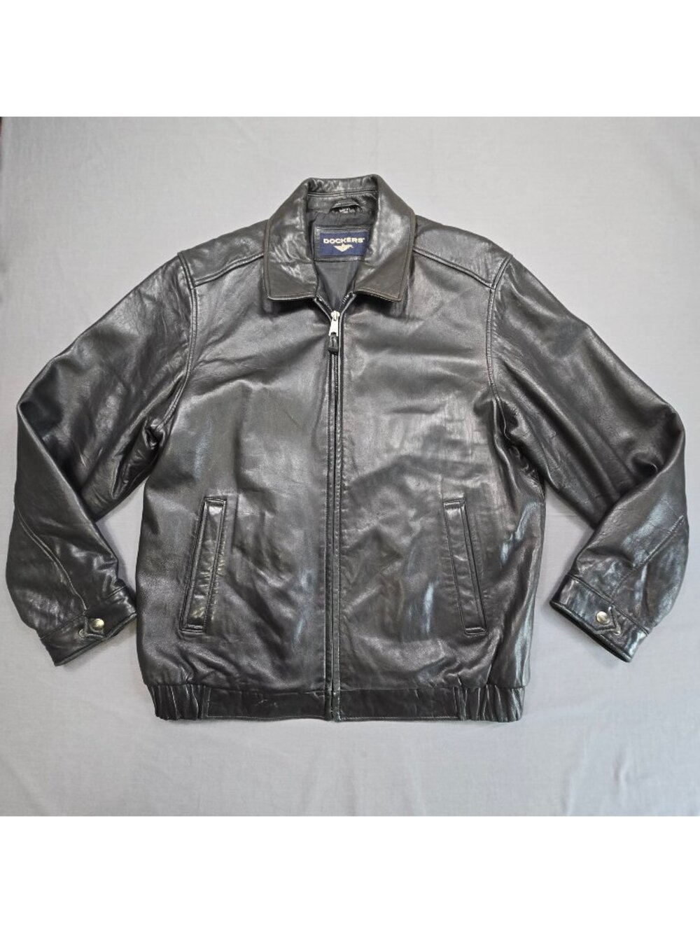 Dockers LT Large Tall Lamb Leather Jacket Black Full-Zip Classic